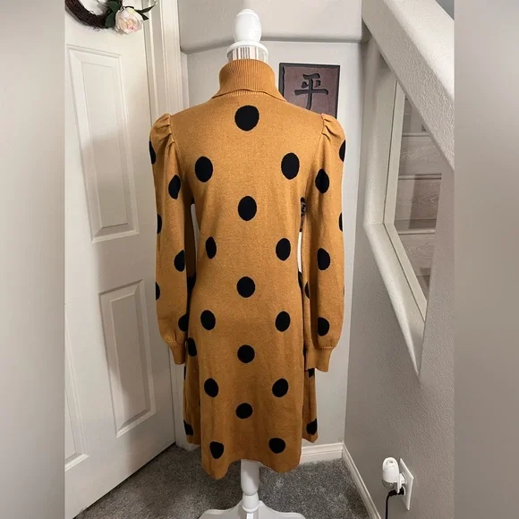 Who What Wear Tan Mocha Polka Cowl Neck Balloon Sleeve Sweater Midi Dress M - Picture 8 of 12